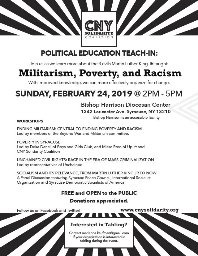 Militarism, Poverty, and Racism Teach In Flyer 2019